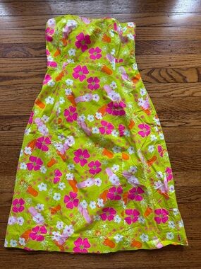 Lilly Pulitzer White Label Strapless Floral Sundress in Lime Green & Hot Pink